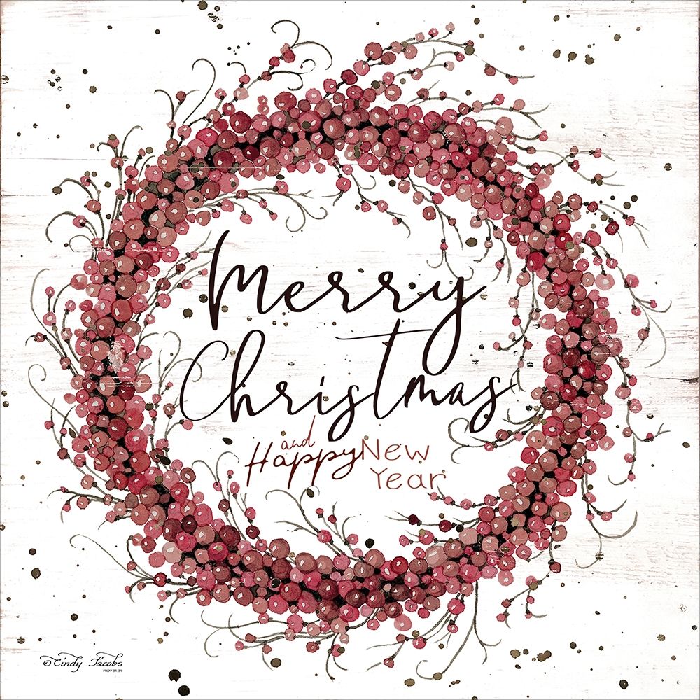 Merry Christmas Berry Wreath art print by Cindy Jacobs for $57.95 CAD