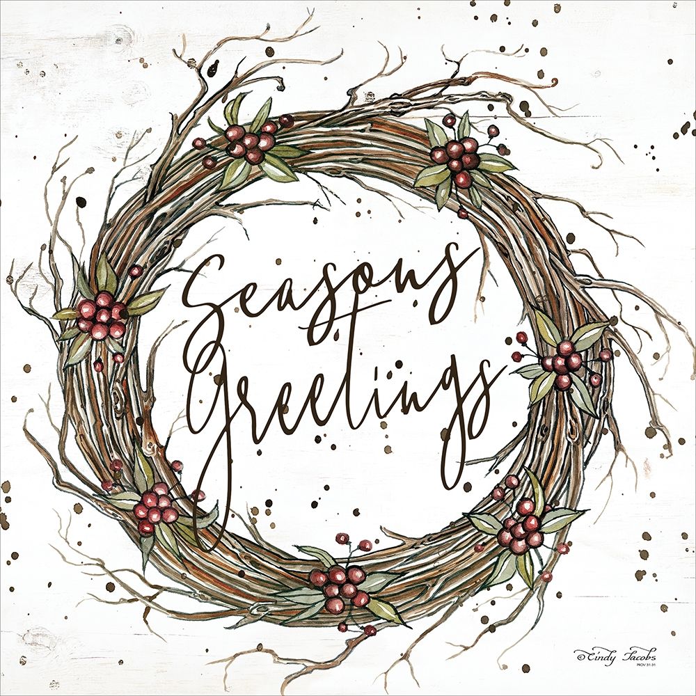 Seasons Greetings Wreath art print by Cindy Jacobs for $57.95 CAD