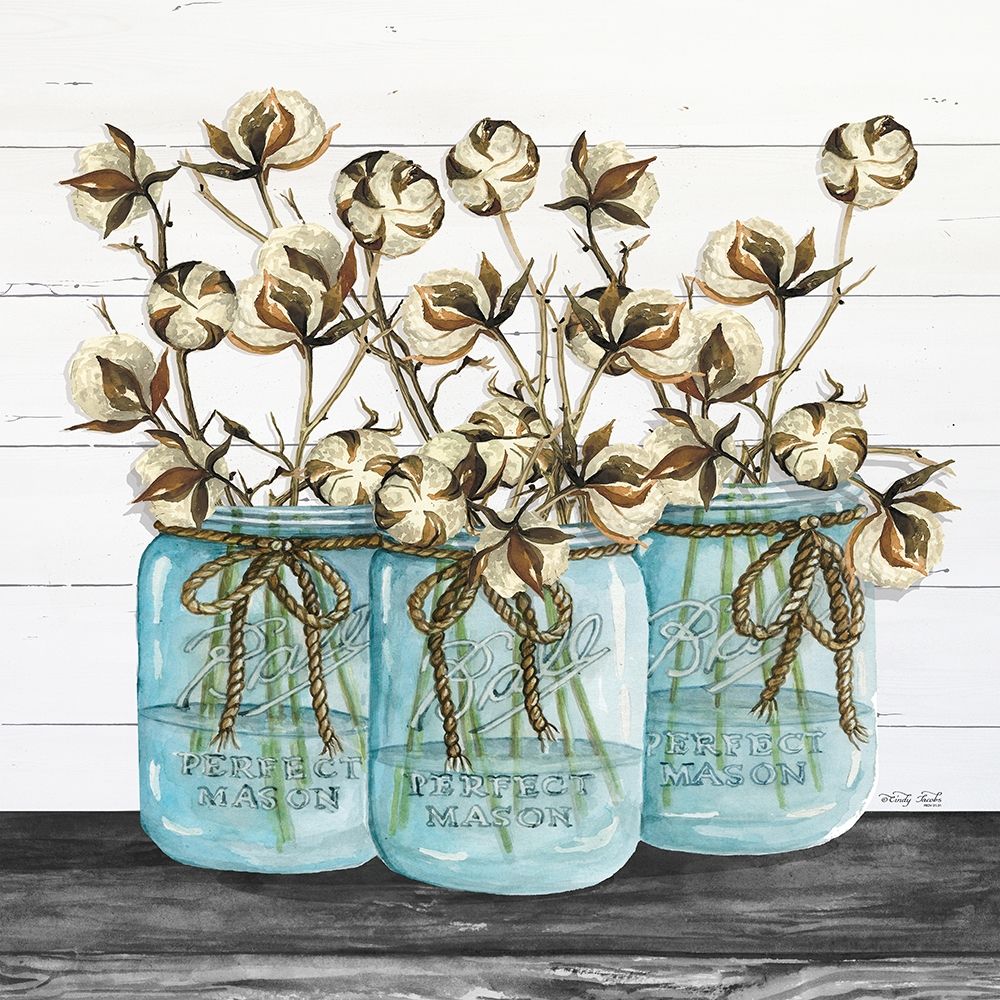 Blue Jars - Cotton Stems art print by Cindy Jacobs for $57.95 CAD