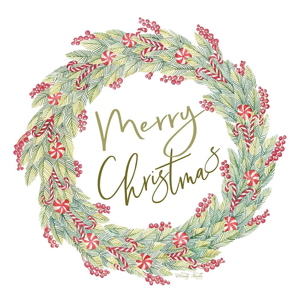 Candy Cane Wreath art print by Cindy Jacobs for $57.95 CAD
