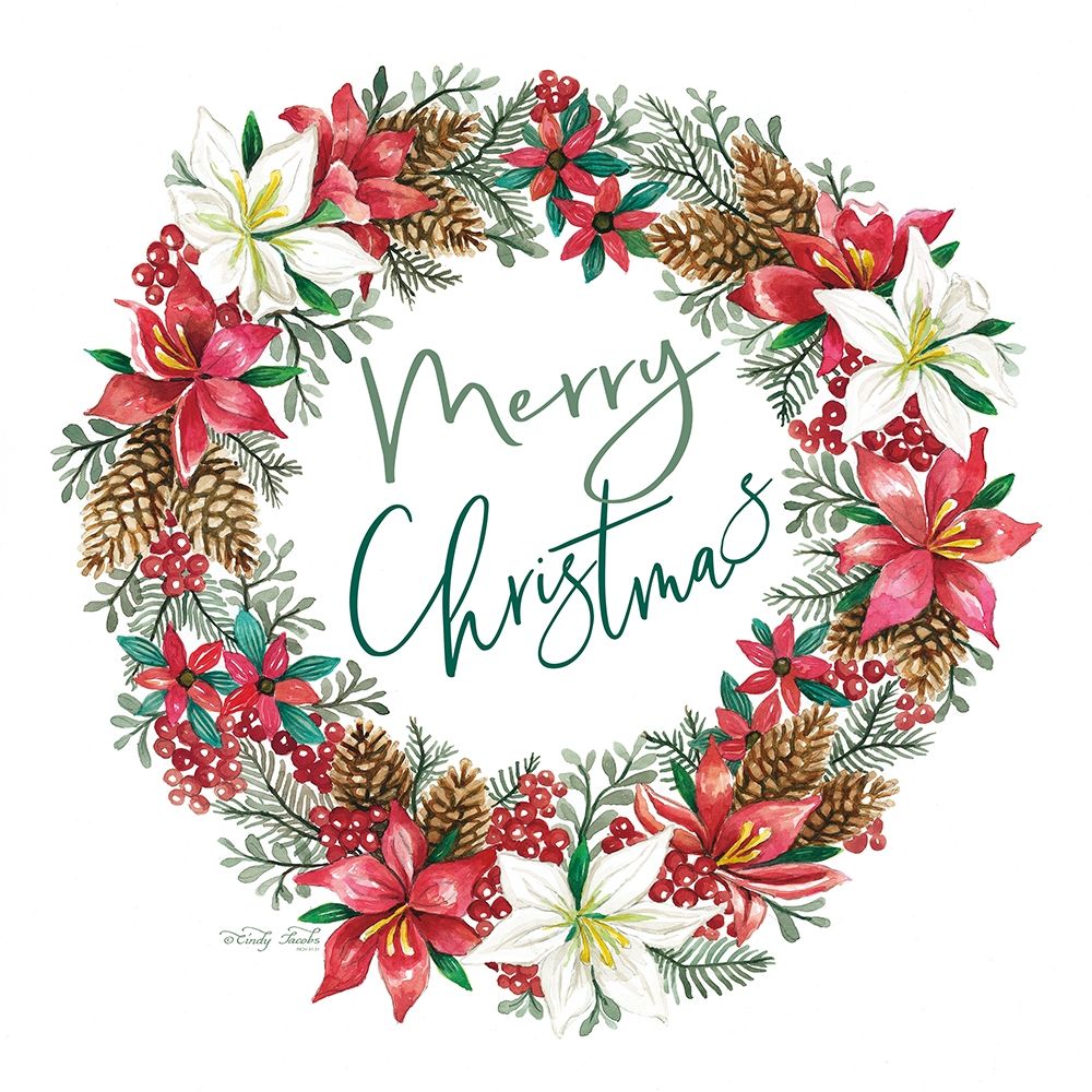 Merry Christmas Wreath art print by Cindy Jacobs for $57.95 CAD