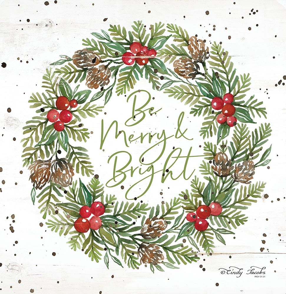 Be Merry and Bright Wreath art print by Cindy Jacobs for $57.95 CAD