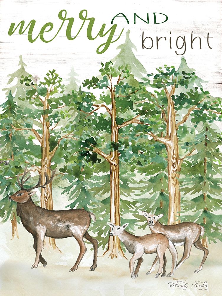 Merry and Bright Deer art print by Cindy Jacobs for $57.95 CAD