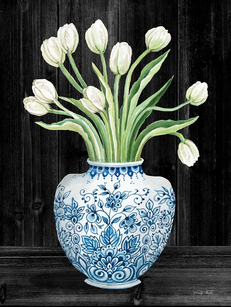 Blue and White Tulips Black I art print by Cindy Jacobs for $57.95 CAD