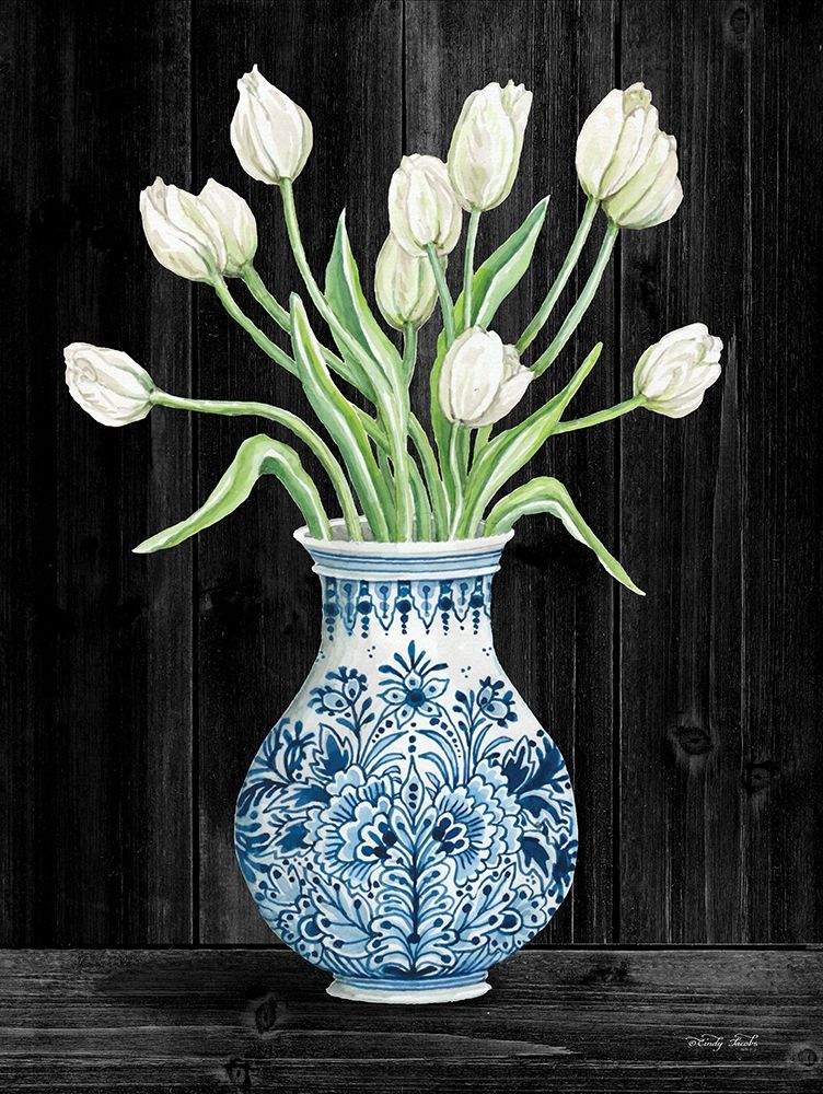 Blue and White Tulips Black II art print by Cindy Jacobs for $57.95 CAD