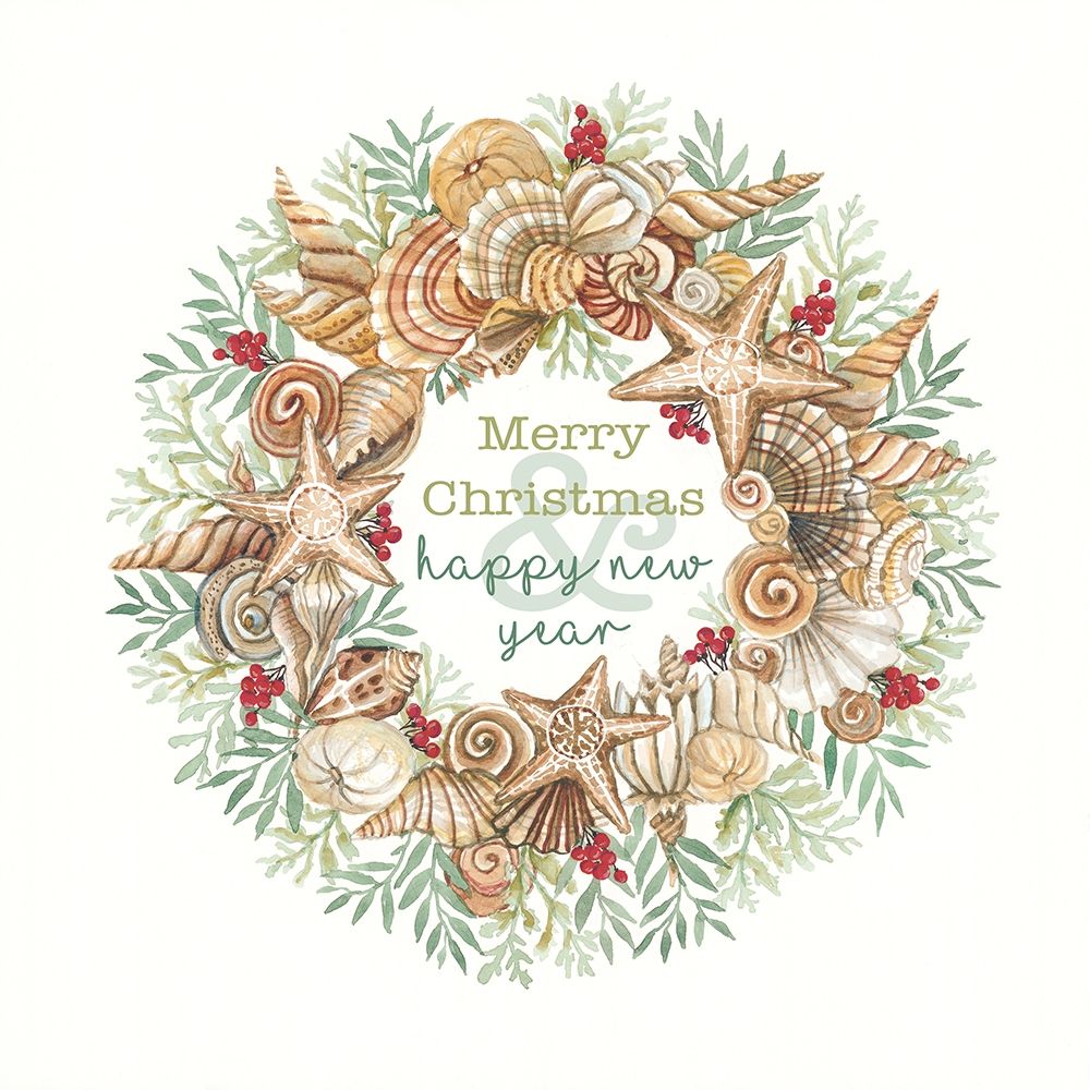 Coastal Wreath Merry Christmas art print by Cindy Jacobs for $57.95 CAD