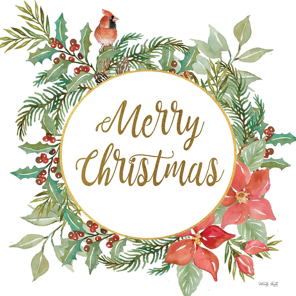 Merry Christmas Cardinal Wreath art print by Cindy Jacobs for $57.95 CAD