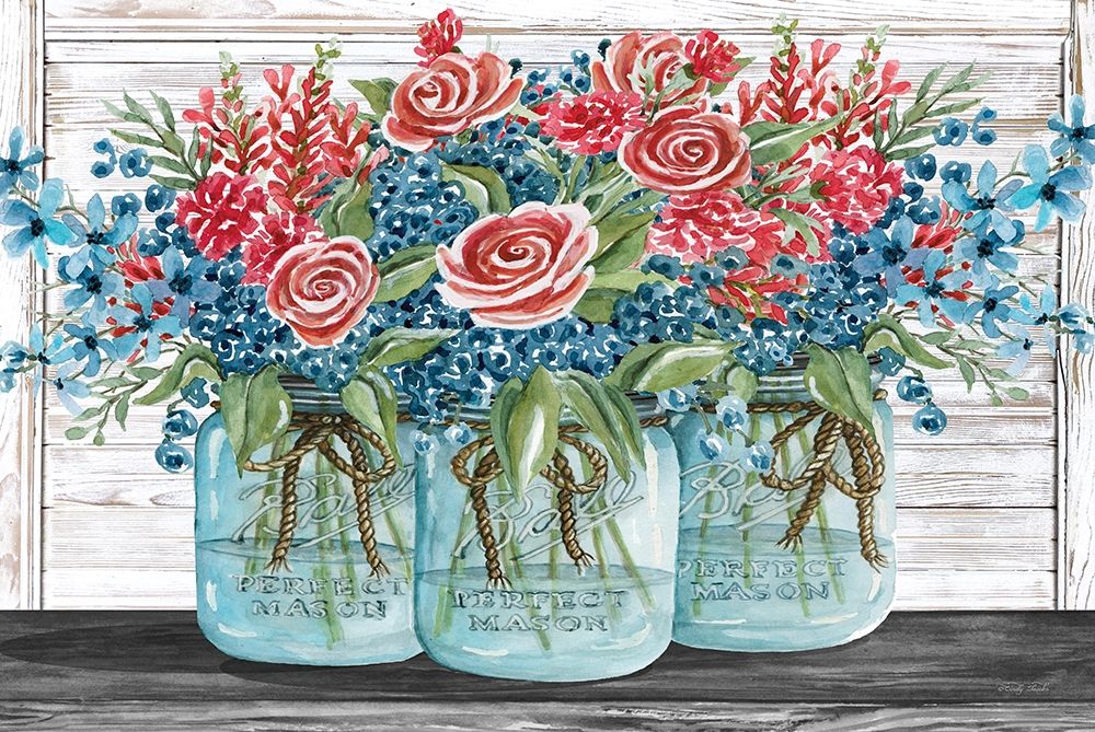 Red, White and Blue Jars with  White Flowers art print by Cindy Jacobs for $57.95 CAD
