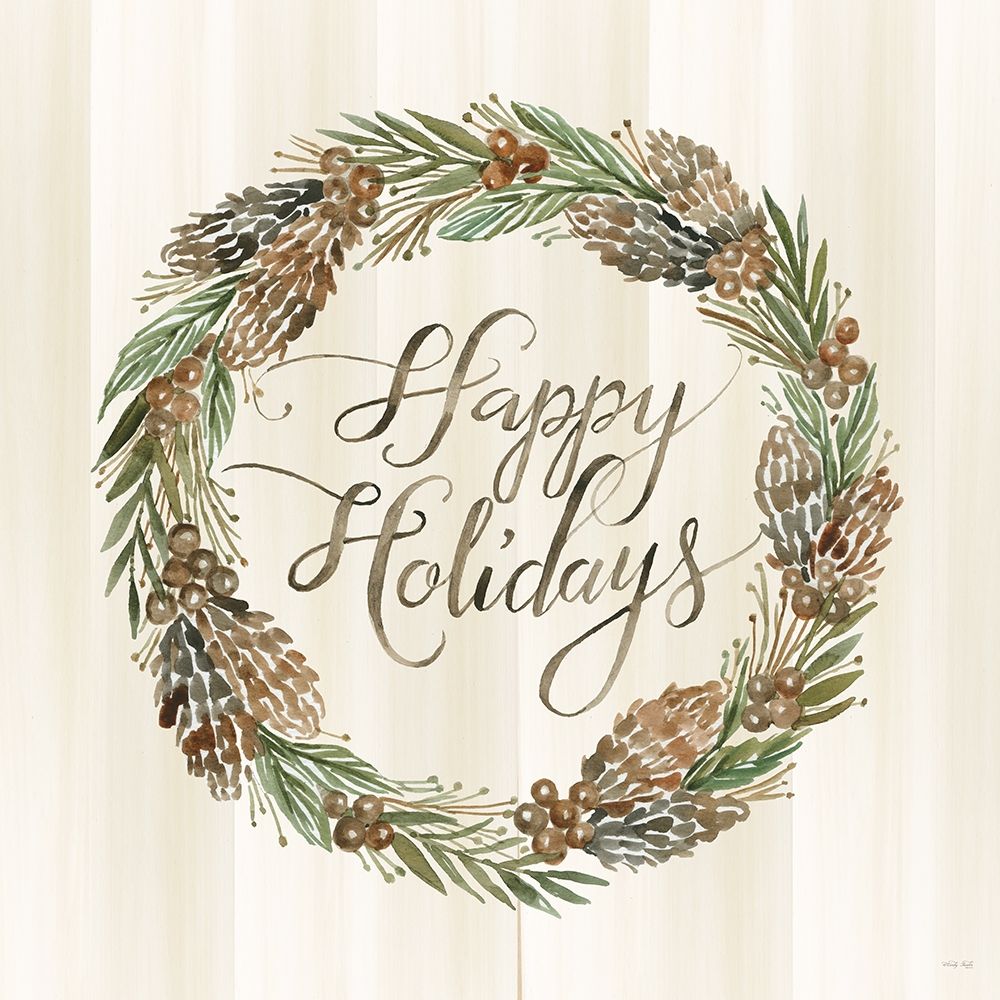 Sage Happy Holidays Wreath art print by Cindy Jacobs for $57.95 CAD