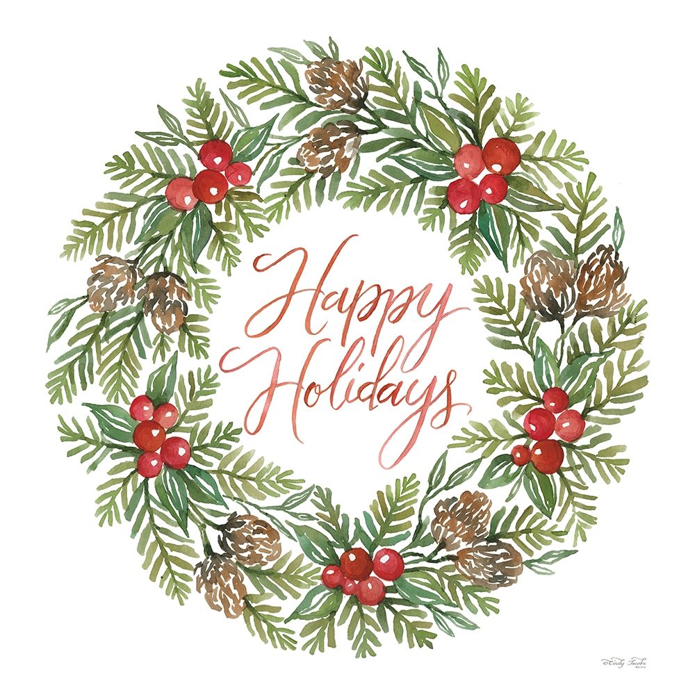 Happy Holidays Wreath art print by Cindy Jacobs for $57.95 CAD