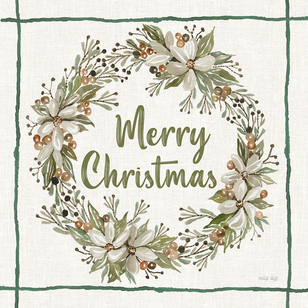 Merry Christmas Wreath art print by Cindy Jacobs for $57.95 CAD