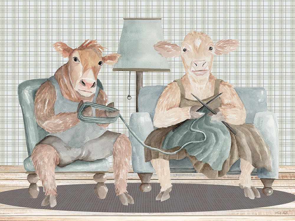 Country Cows Knitting Duo art print by Cindy Jacobs for $57.95 CAD