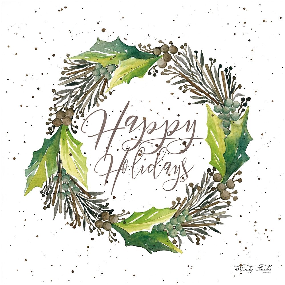 Happy Holidays Wreath art print by Cindy Jacobs for $57.95 CAD