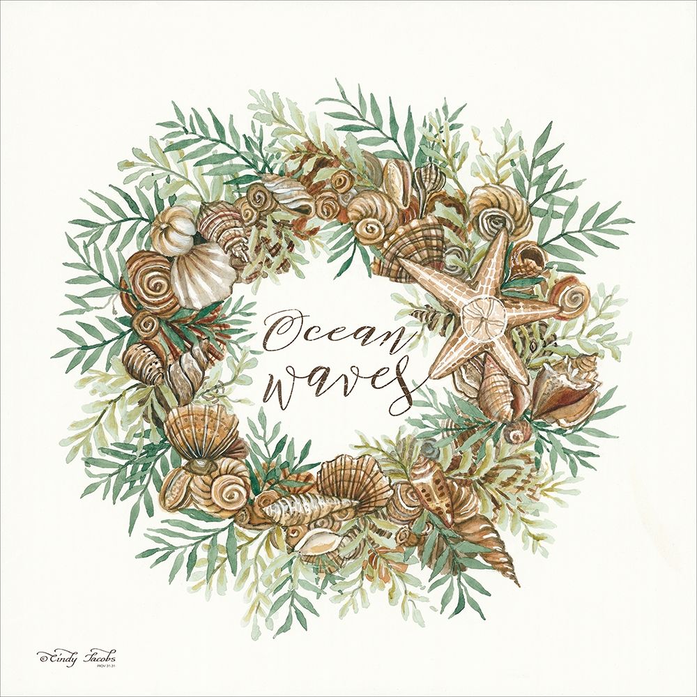 Ocean Waves Shell Wreath art print by Cindy Jacobs for $57.95 CAD