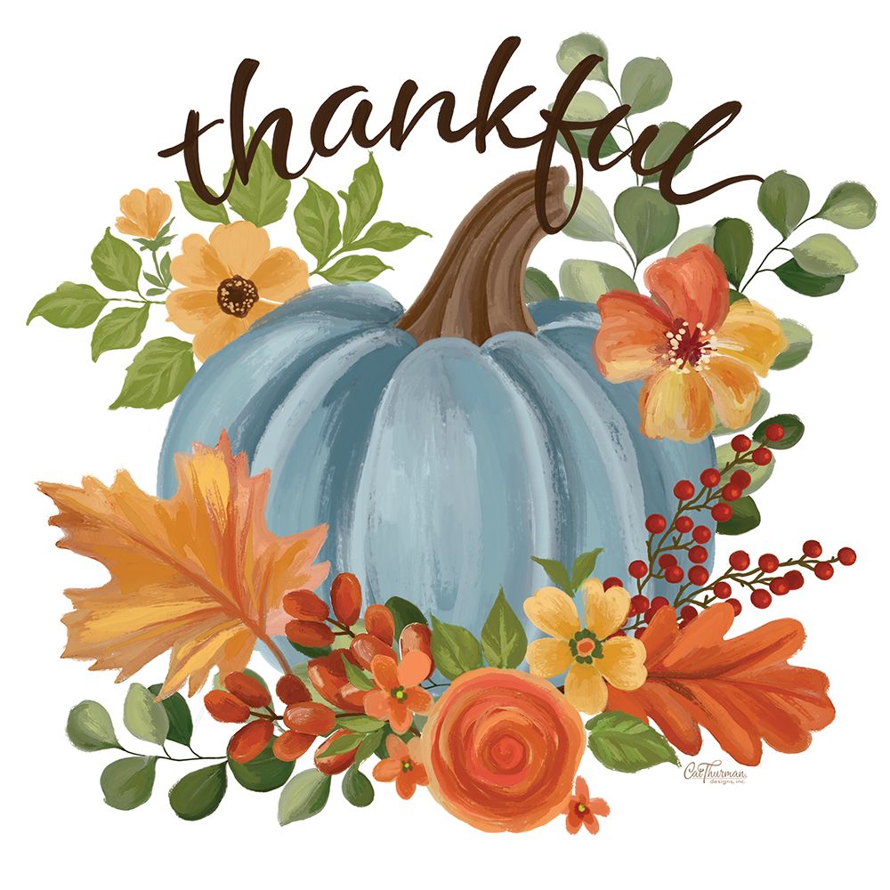 Thankful Blue Pumpkin art print by Cat Thurman Designs for $57.95 CAD