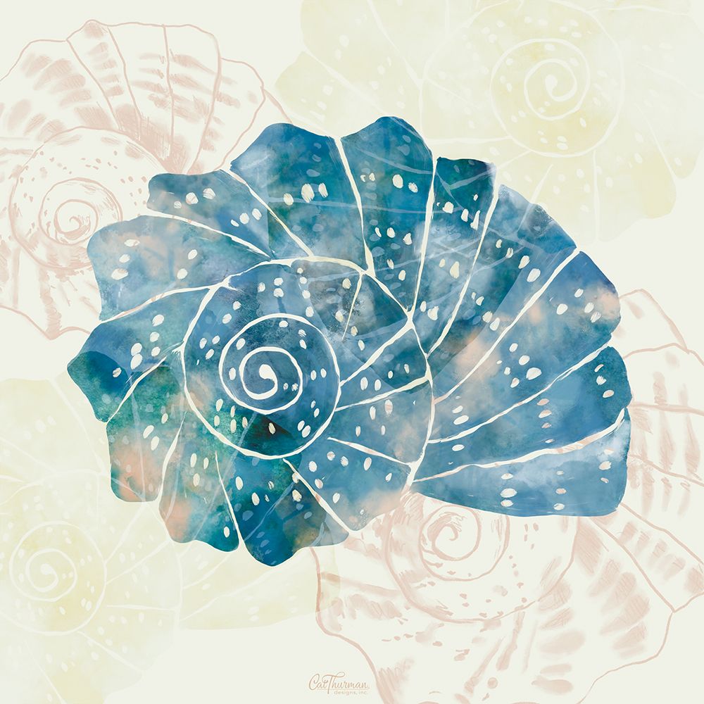 Blue And White Spiral Shell art print by Cat Thurman Designs for $57.95 CAD