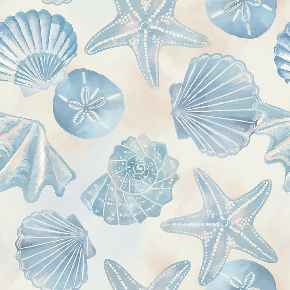 Blue And White Tossed Shells art print by Cat Thurman Designs for $57.95 CAD
