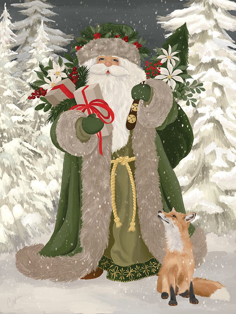 Woodland Santa and Fox art print by Cat Thurman Designs for $57.95 CAD