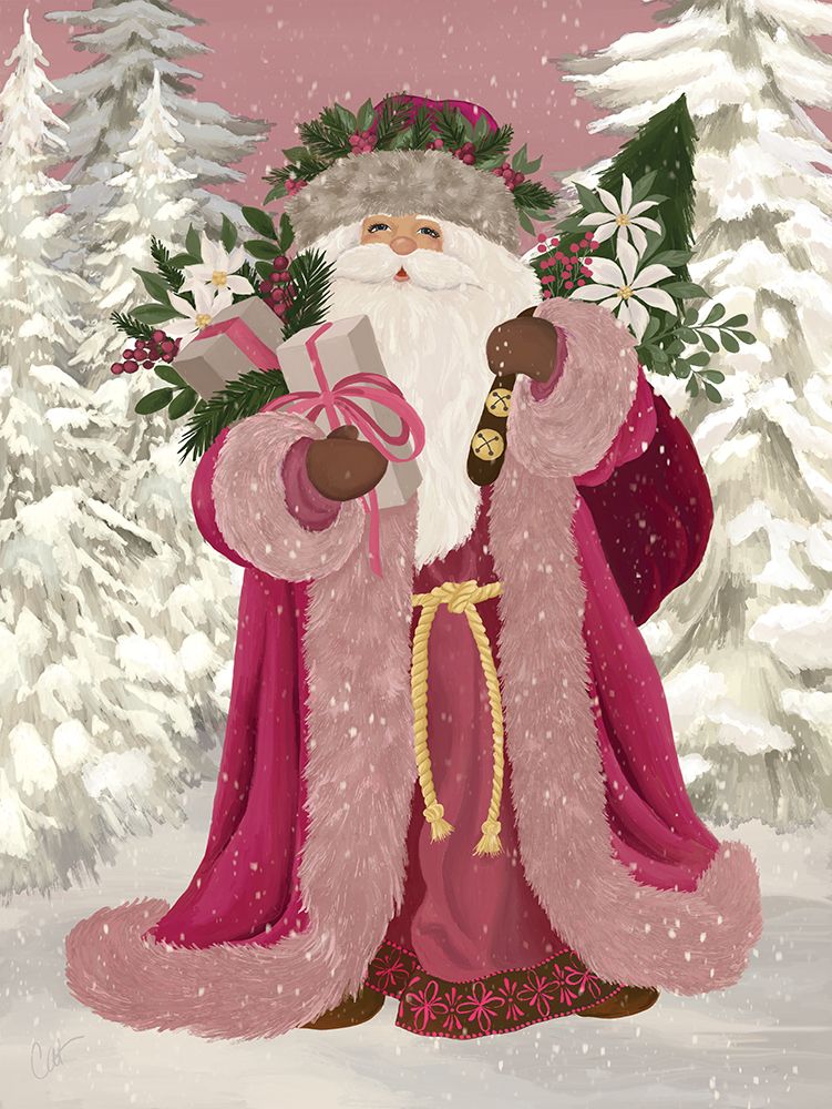 Pink Woodland Santa art print by Cat Thurman Designs for $57.95 CAD