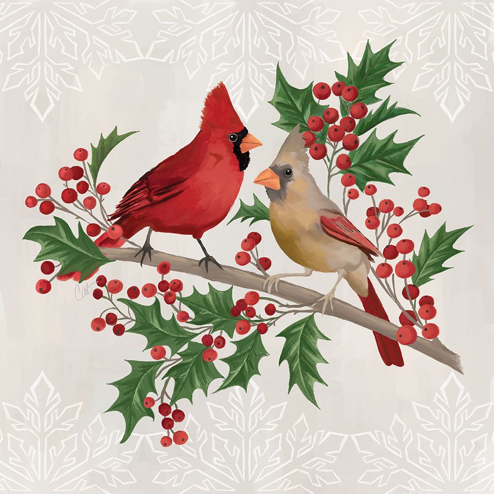 Snowflakes and Cardinals art print by Cat Thurman Designs for $57.95 CAD