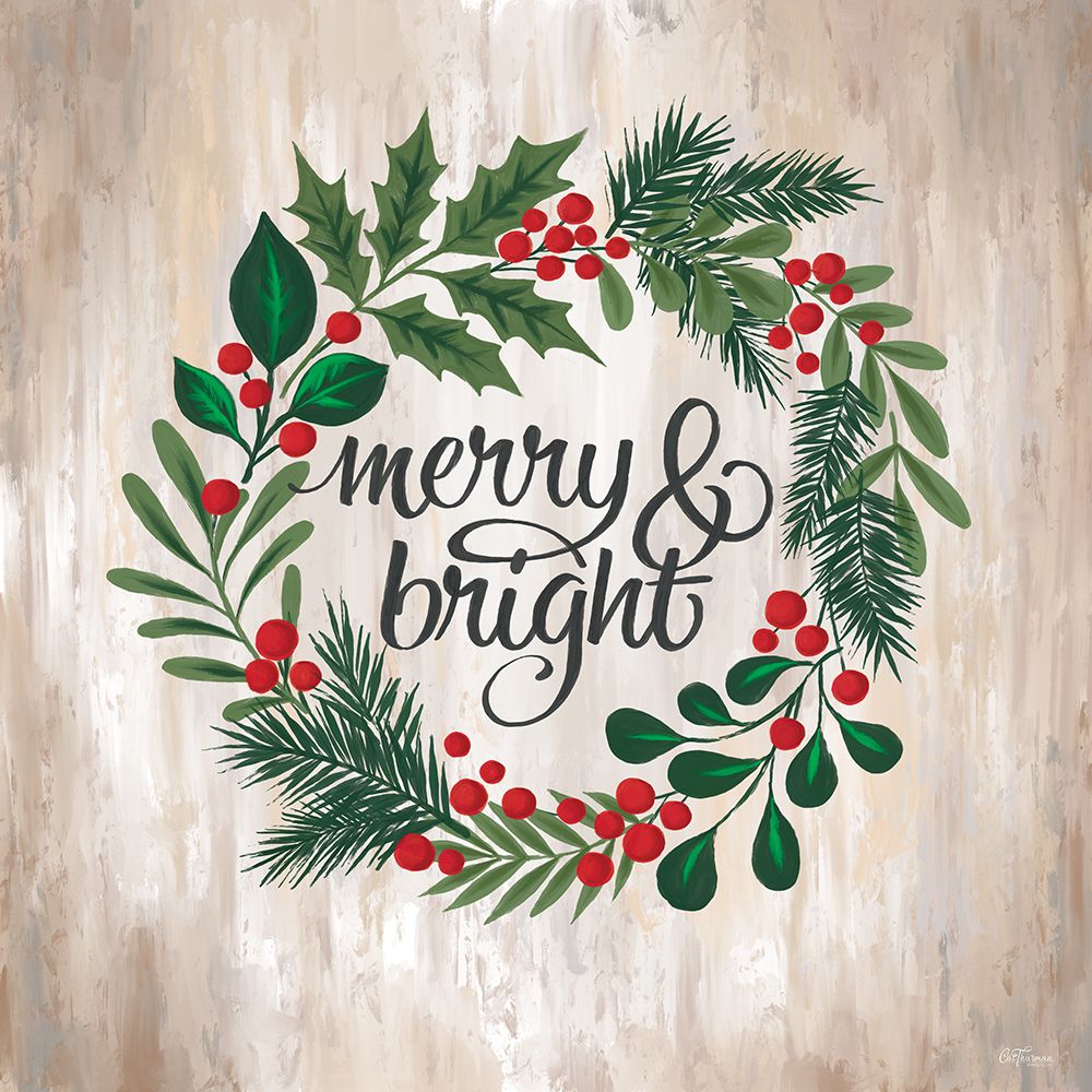 Merry And Bright Wreath art print by Cat Thurman Designs for $57.95 CAD