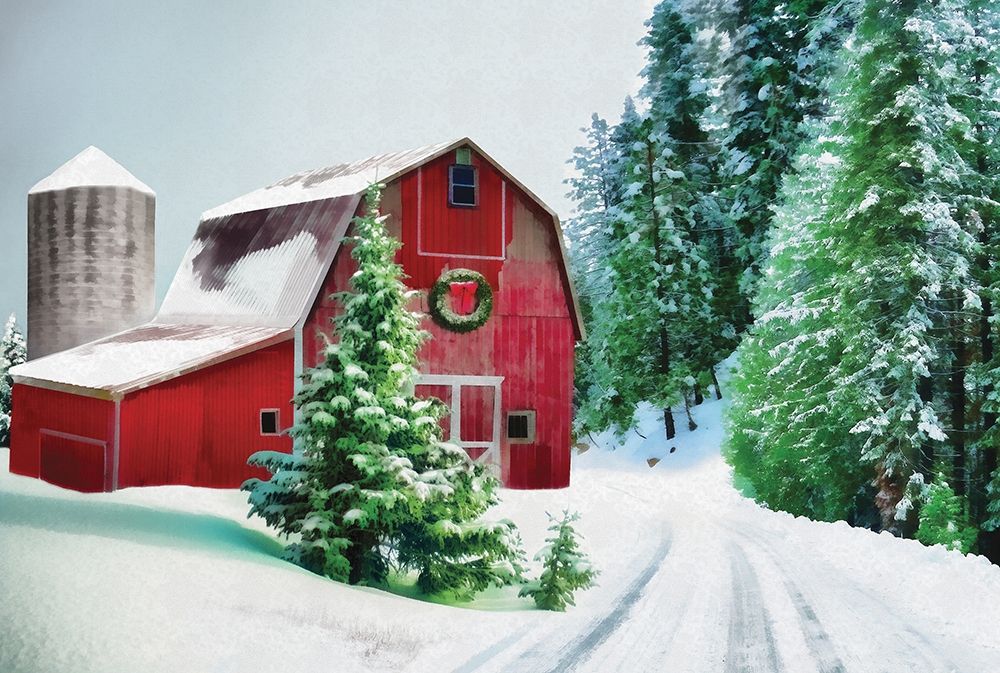 Winter Pines Red Barn art print by Dogwood Portfolio for $57.95 CAD