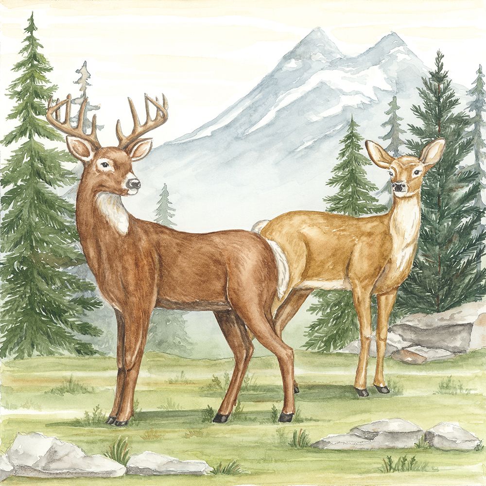 Two Deer in Forest art print by Deb Strain for $57.95 CAD