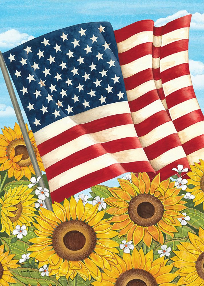 USA Flag and Sunflowers art print by Deb Strain for $57.95 CAD