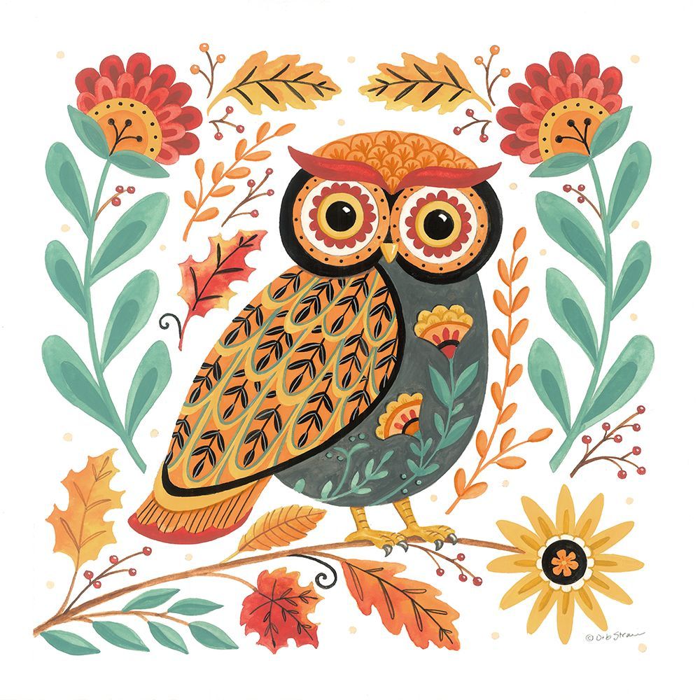 Autumn Folk Friends - Owl art print by Deb Strain for $57.95 CAD