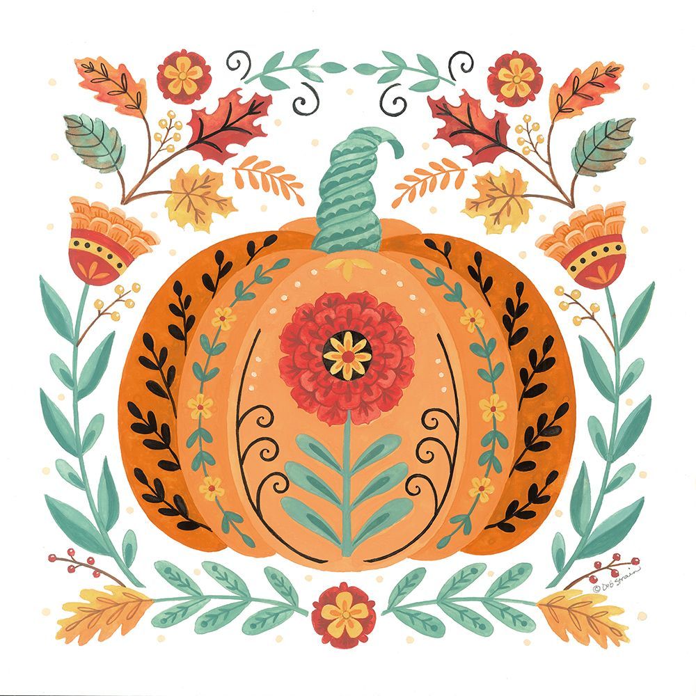 Folk Floral Pumpkin I art print by Deb Strain for $57.95 CAD