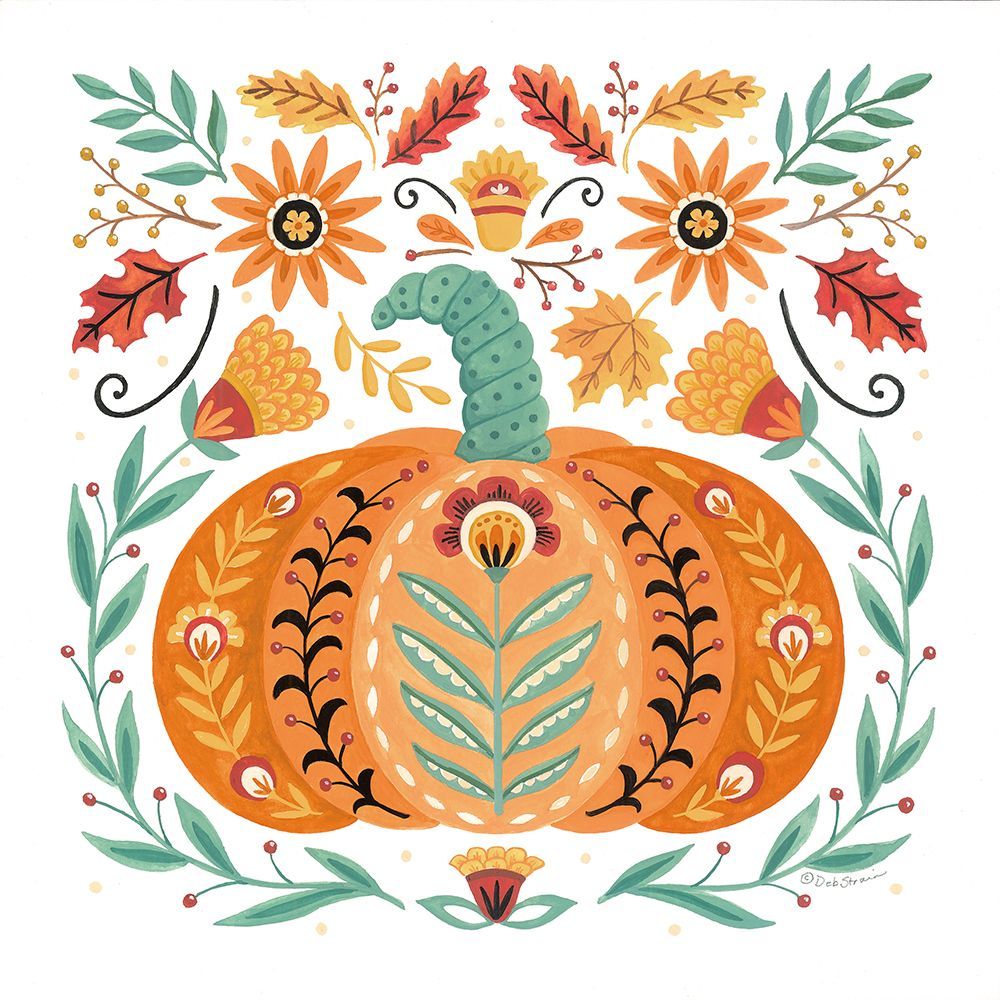 Folk Floral Pumpkin II art print by Deb Strain for $57.95 CAD