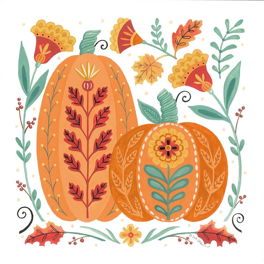 Folk Floral Pumpkin III art print by Deb Strain for $57.95 CAD