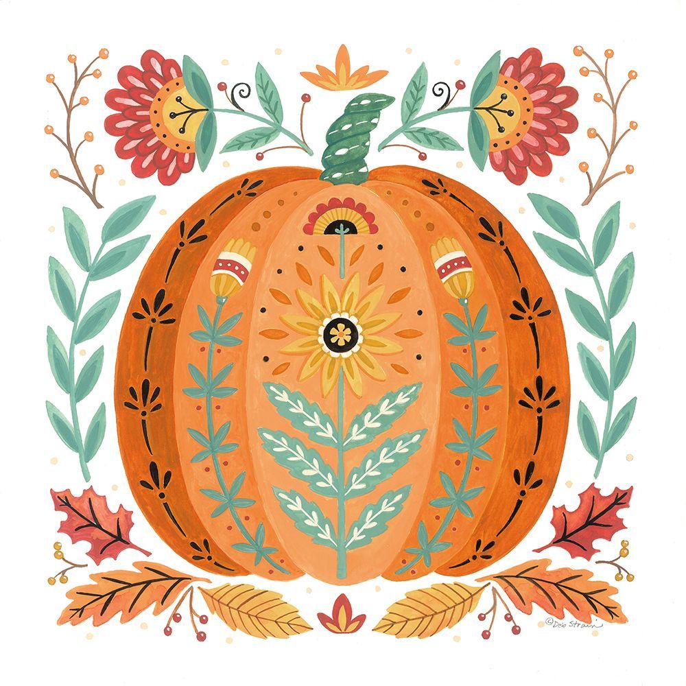 Folk Floral Pumpkin IV art print by Deb Strain for $57.95 CAD