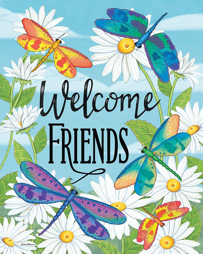 Welcome Friends Dragonflies art print by Deb Strain for $57.95 CAD
