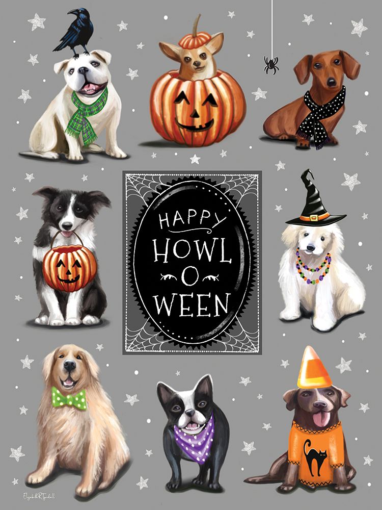 Happy Howl-O-Ween Dogs and Stars art print by Elizabeth Tyndall for $57.95 CAD