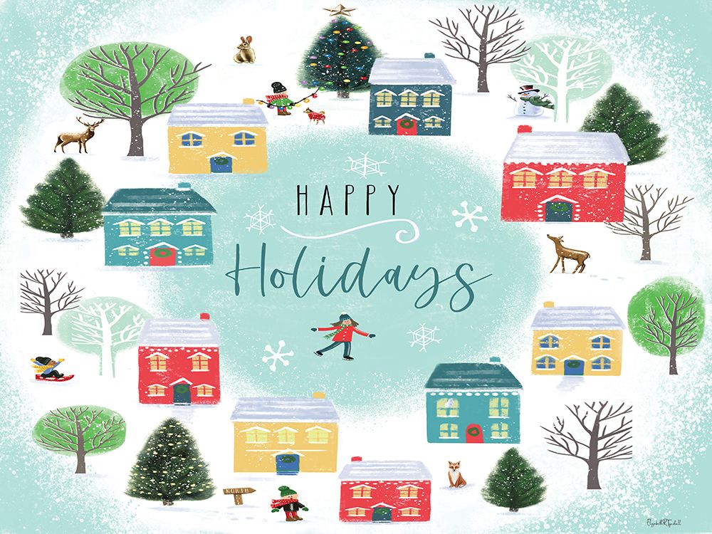 Happy Holidays Christmas Village art print by Elizabeth Tyndall for $57.95 CAD