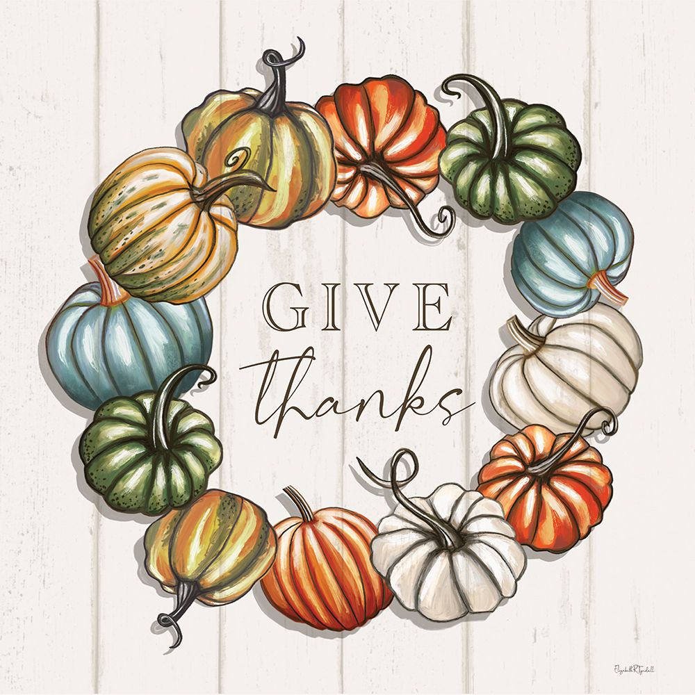 Give Thanks Pumpkin Wreath art print by Elizabeth Tyndall for $57.95 CAD