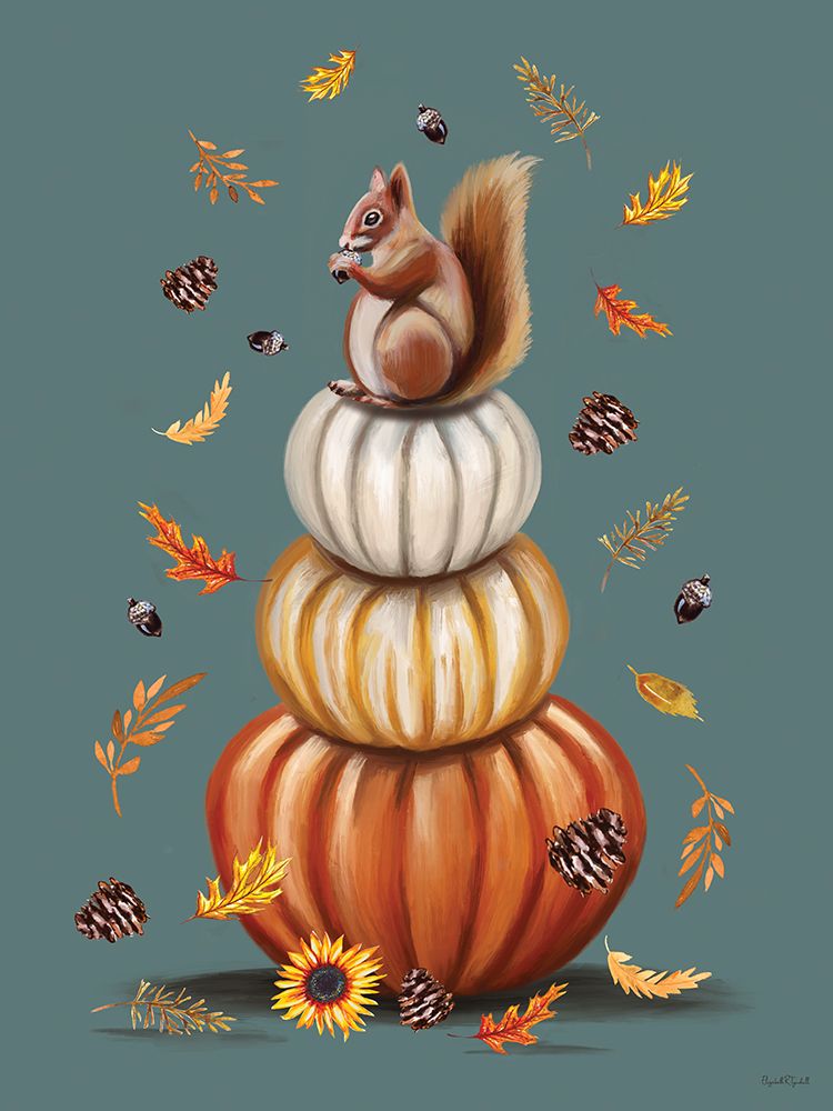 Squirrel on Pumpkin Stack art print by Elizabeth Tyndall for $57.95 CAD