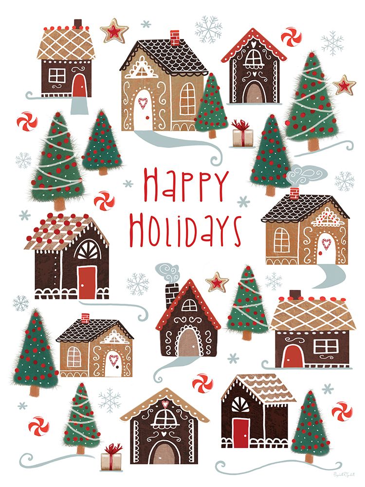 Happy Holidays Gingerbread Houses art print by Elizabeth Tyndall for $57.95 CAD