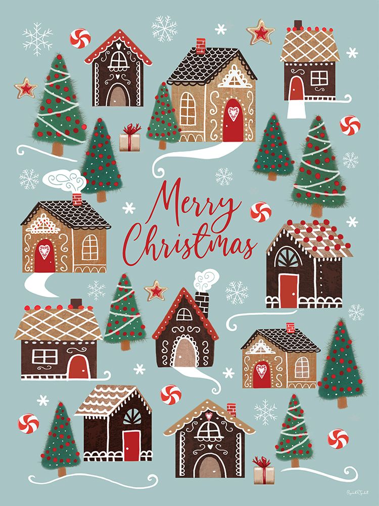Merry Christmas Gingerbread Village art print by Elizabeth Tyndall for $57.95 CAD