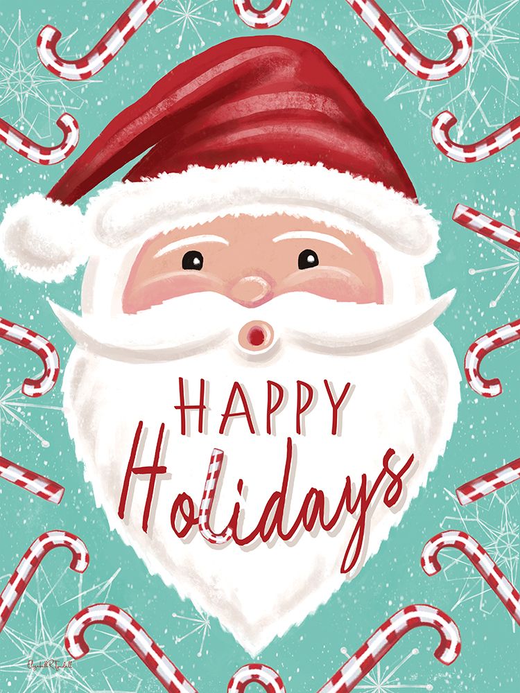 Happy Holidays Candy Cane Santa art print by Elizabeth Tyndall for $57.95 CAD