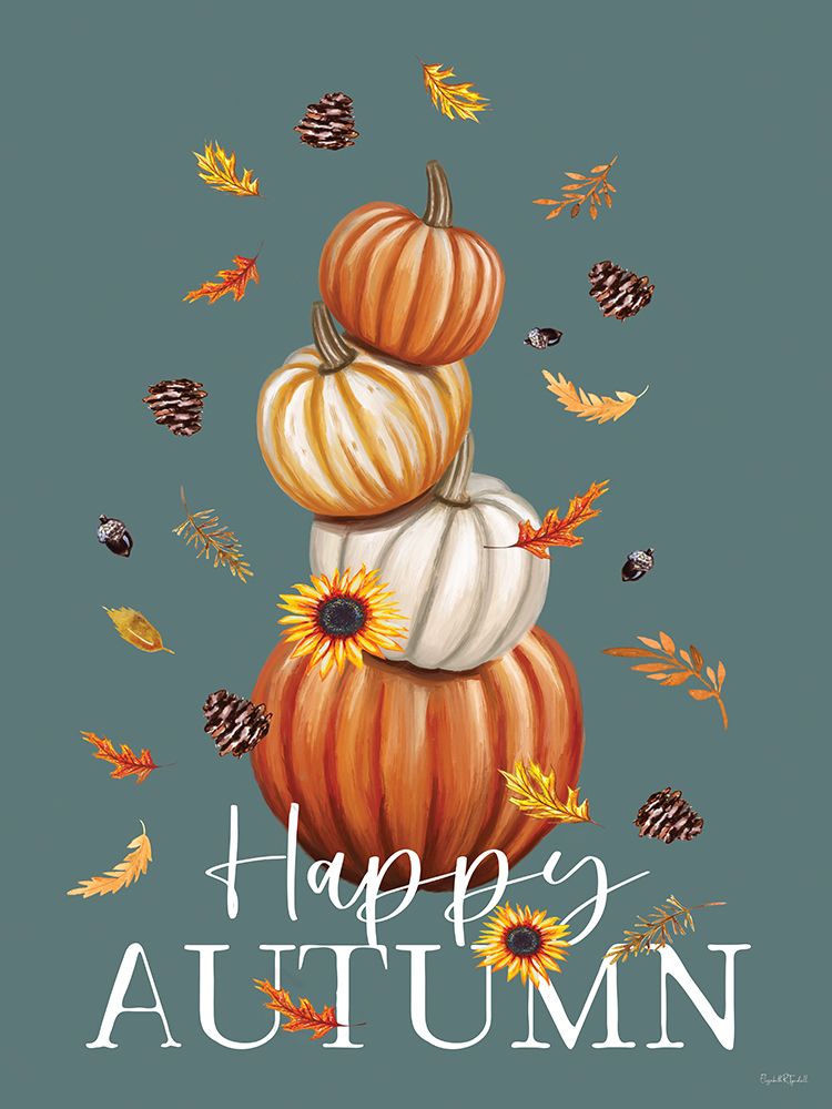 Happy Autumn Pumpkin Stack art print by Elizabeth Tyndall for $57.95 CAD