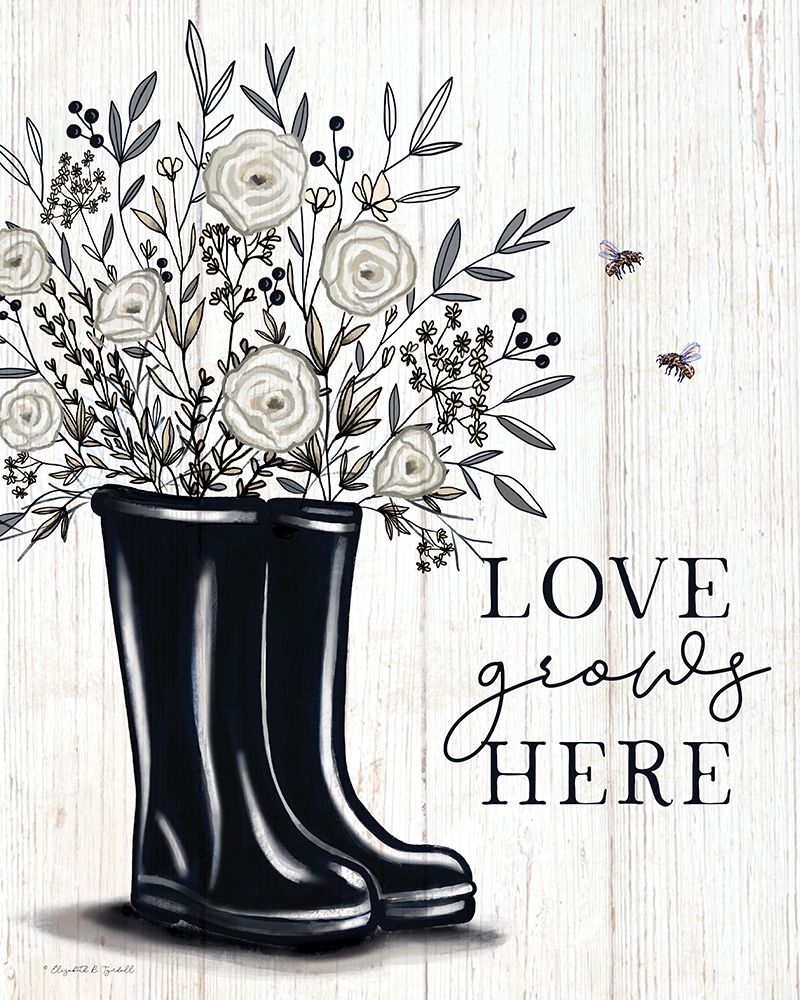 Love Grows Here Rainboots art print by Elizabeth Tyndall for $57.95 CAD