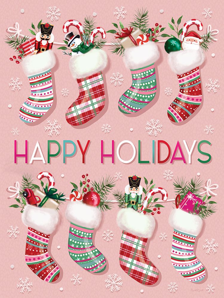 Happy Holidays Stockings I art print by Elizabeth Tyndall for $57.95 CAD