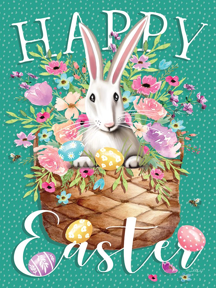 Happy Easter Bunny and Basket art print by Elizabeth Tyndall for $57.95 CAD