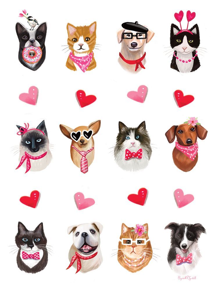 Happy Hearts Dogs and Cats art print by Elizabeth Tyndall for $57.95 CAD