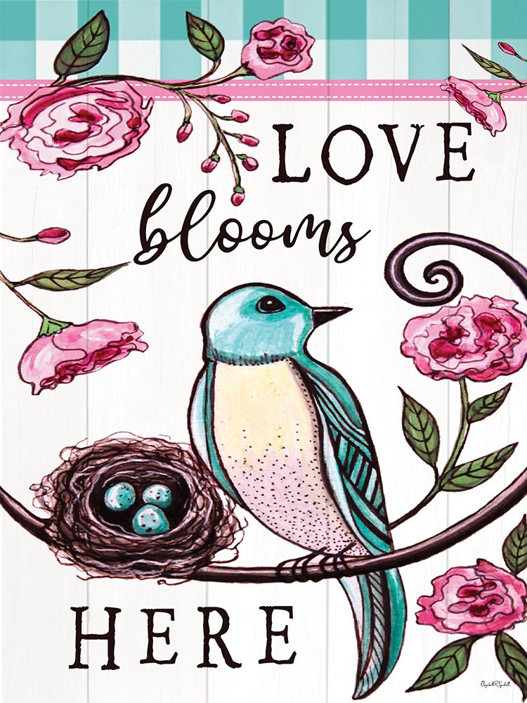 Love Blooms Here Bluebird art print by Elizabeth Tyndall for $57.95 CAD