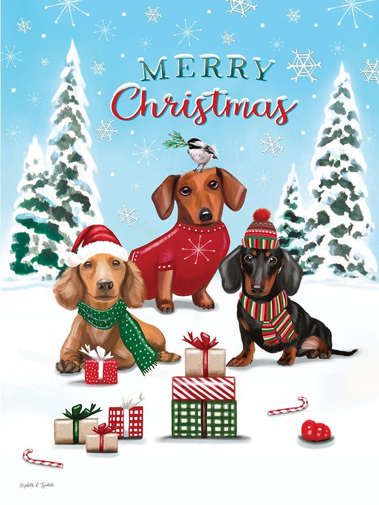 Merry Christmas Dachshunds art print by Elizabeth Tyndall for $57.95 CAD
