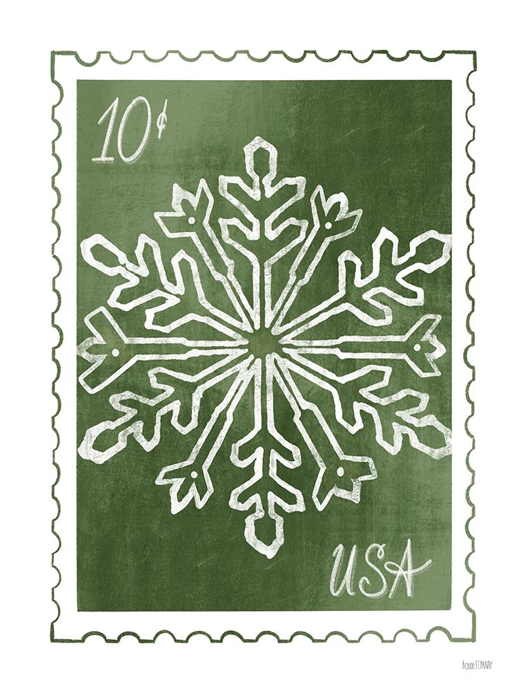 Christmas Stamp Green Snowflake art print by House Fenway for $57.95 CAD