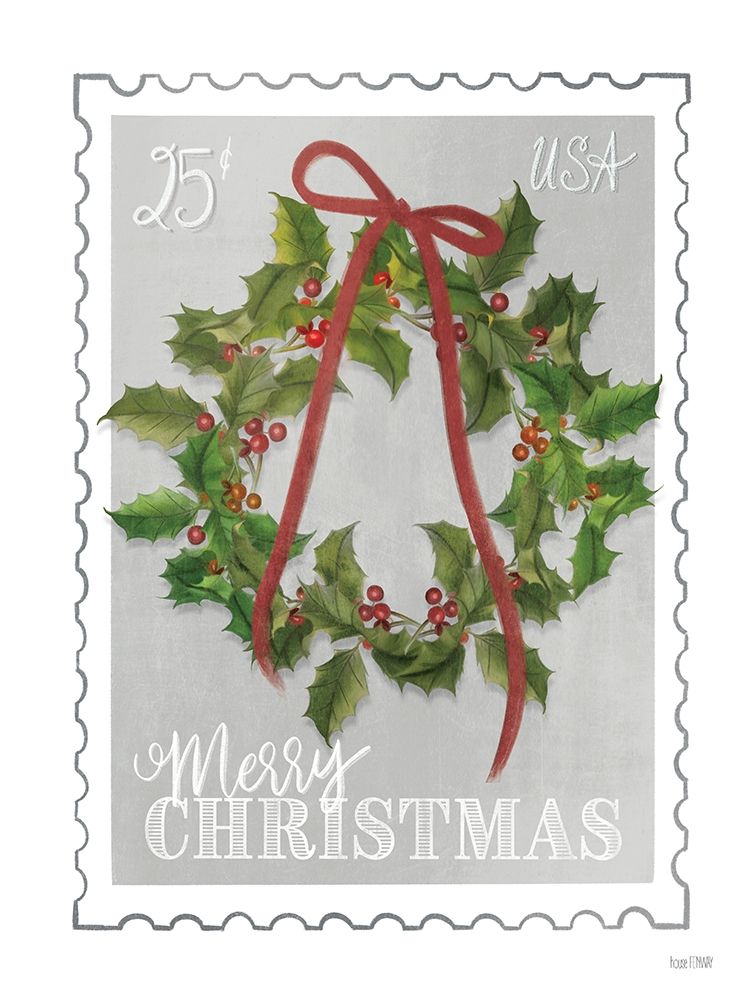 Christmas Stamp Holly Wreath art print by House Fenway for $57.95 CAD
